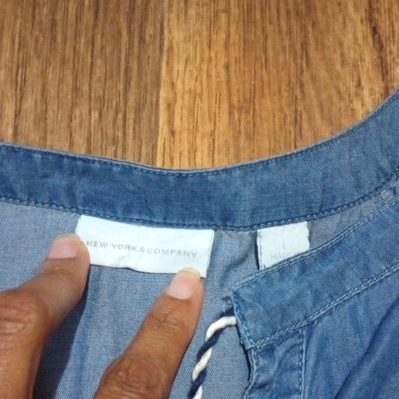 New York & Company Denim Blue Tunic Dress With Tie Front - Picture 2 of 6